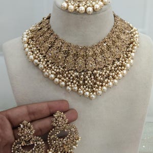 Indian Jewelry Jewellery/ Semi Bridal Gold Bollywood Bride Jewelry Necklace Set/Rose Gold necklace shallu Set/ bridal necklace set