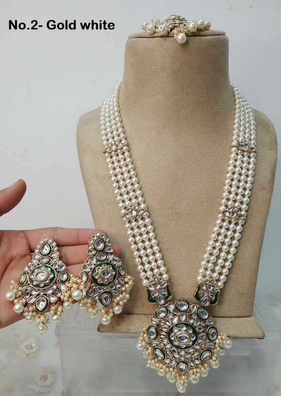 Rani Haar Kundan Long Necklace Set gold White Maroon green