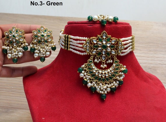 Buy Kundan Choker Set Necklace Earrings Set gold Choker Set Indian