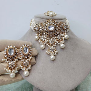 kundan Choker Set Necklace Earrings Set/Maroon, Gold White  choker set Indian Jewelry Necklace Set/Indian heena Choker Set