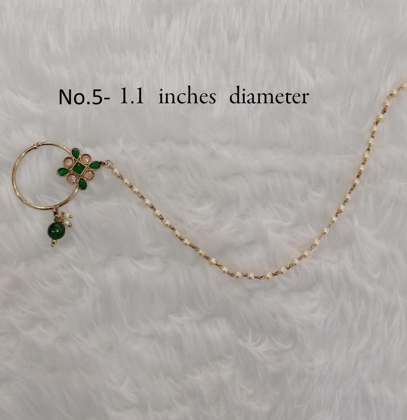 Indian Bridal Nose Ring Nath, Gold Plat, Non Pierced, Bollywood Jewelry No.5