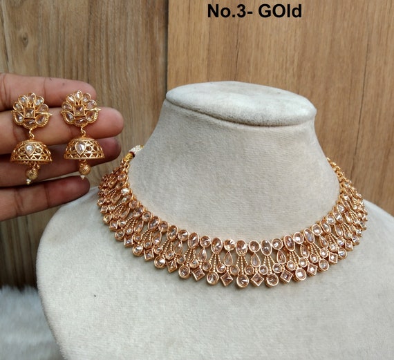 Indian Jewelry Jewellery gold Necklace Set bollywood Gold Indian