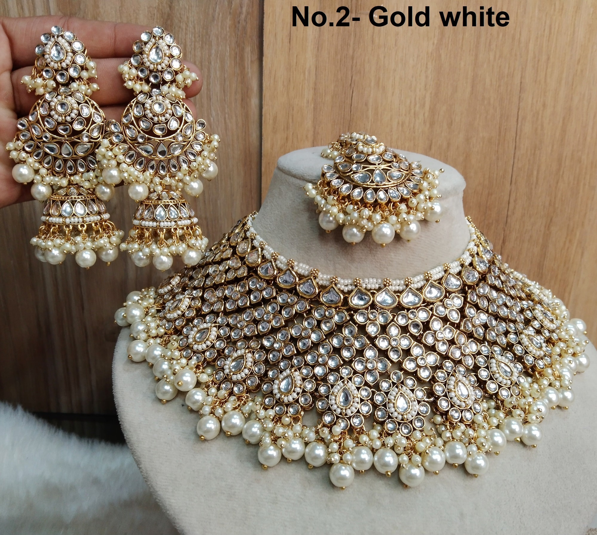 VOYLLA Kundan Gold Plated Brass Necklace Set - Traditional Indian Jewelry No Gemstone