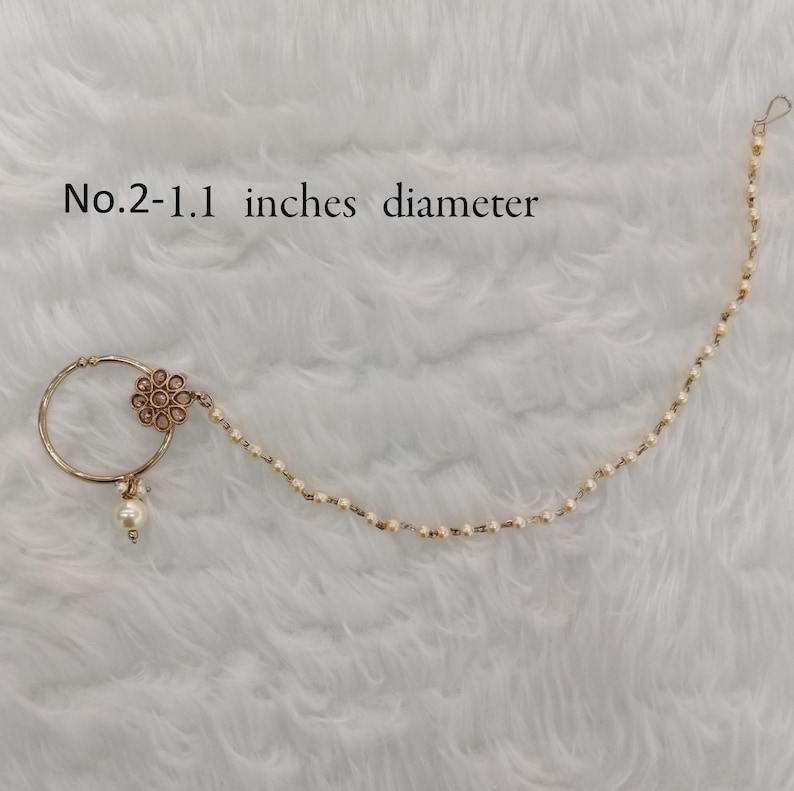 Indian Bridal Nose Ring Nath, Gold Plat, Non Pierced, Bollywood Jewelry No.2