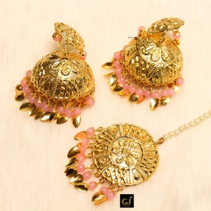 Gold Plated Tiny punjabi Earrings Set, Indian Jewelry image 18