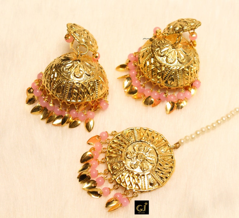 Gold Plated Tiny punjabi Earrings Set, Indian Jewelry image 18