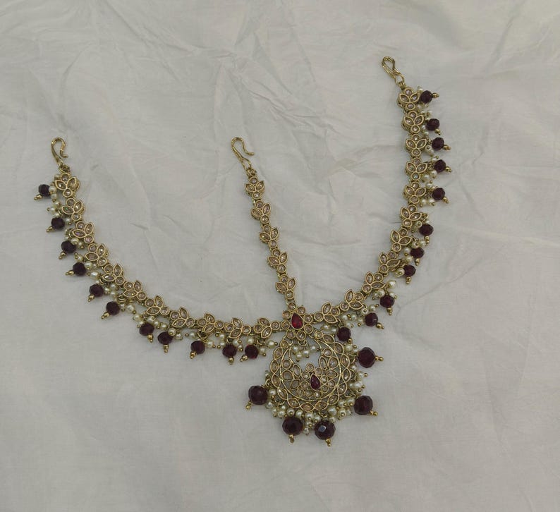 Bandeau maatha Patti en or antique : chaîne de cheveux indienne Tikka image 9
