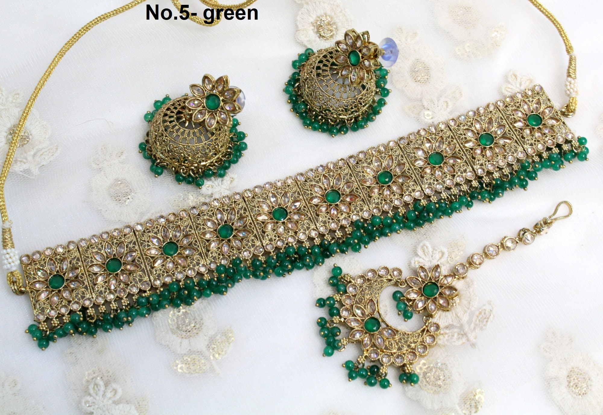 I Jewels Gold Plated Bollywood Choker Set With Faux Kundan - Necklace & Earrings For Women