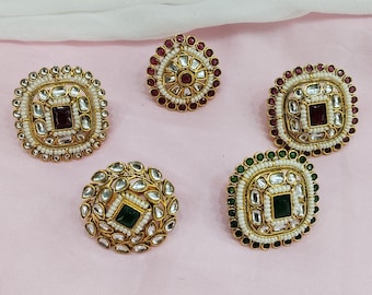 Adjustable Indian Ring Big Round /Gold Plated Kundan Rings/Finger rings Big round bridal wedding ring hand accessory/bridal Indian jewelry