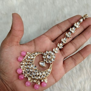 Indian Headpiece Tikka Jewelry Jewellery/Gold Plat Green Maang Tikka /Bollywood Round Hair Headpiece/ Punjabi Indian Jewellery/Pakistani Set