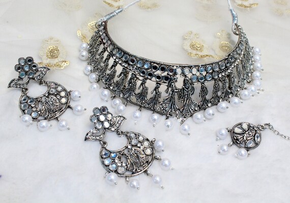Choker Set Antique Silver Necklace Set 