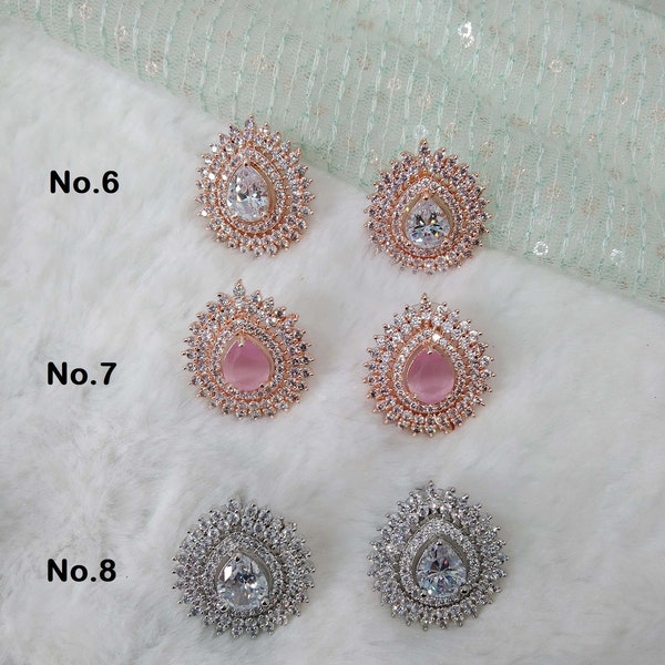 CZ studs /Indian Ad diamond Rose gold silver stud Earrings/stud Earrings Set Jewellery/ Bollywood Jewelry/ cz stones studs