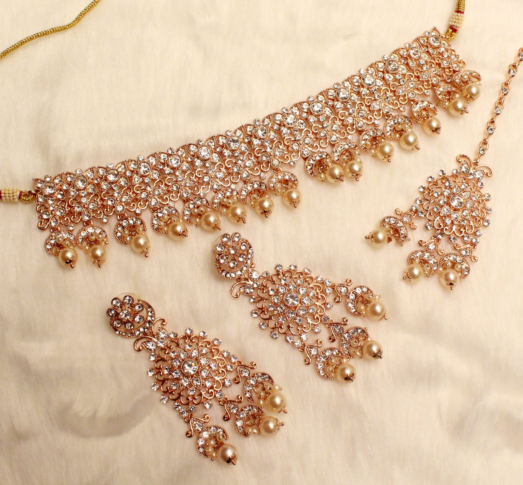 Choker Set Rose gold Necklace Set/ Bollywood Jewellery/Indian Etsy