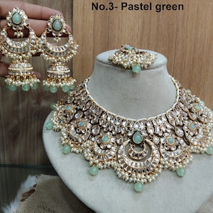 Indian Jewelry/ Gold Bridal Kundan necklace Set Indian gold white, maroon, pastel green, green Bridal Jewellery guetta beiber Necklace