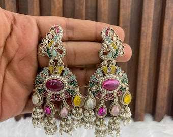 Chandbali Earrings Set, Antique Gold Finish, Bollywood Jewelry  Sarpunch sets