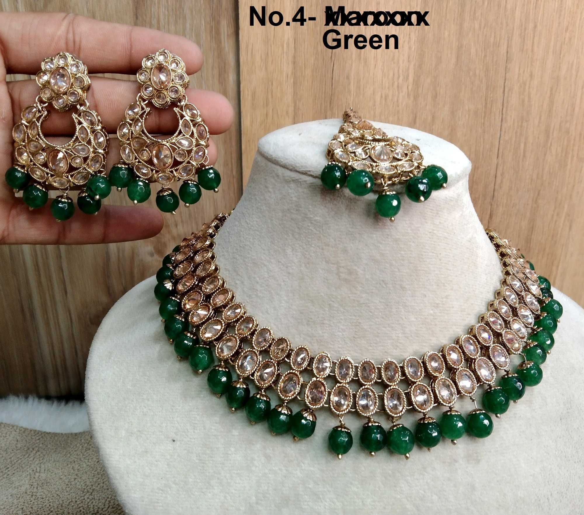 I Jewels 18K Gold Plated Indian Wedding Necklace Set - Kundan & Pearl Bollywood Bridal Jewelry In Blue - View #4