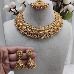 Indian Polki Jewelry Jewellery Necklace Set/ Bollywood Style Gold Plated  South Indian bridal pinki Studio Selvi Jewelry