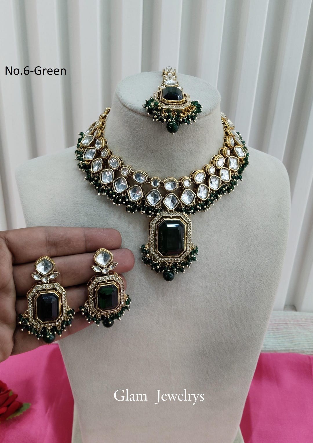 Kundan Bridal Jewelry Set, Indian Necklace, Earrings, Tikka Legend