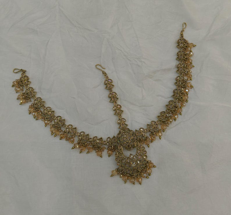 Bandeau maatha Patti en or antique : chaîne de cheveux indienne Tikka image 11