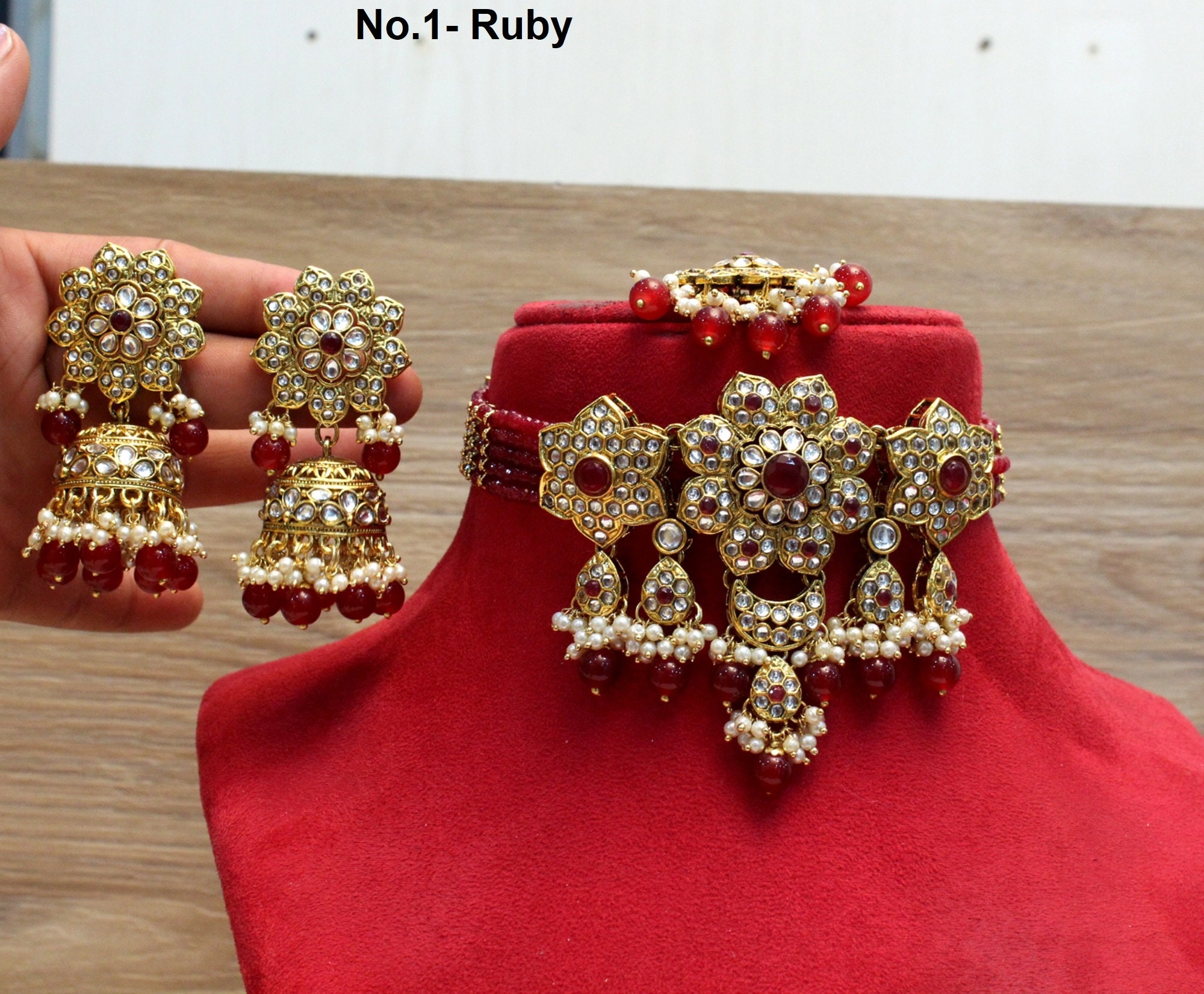 Kundan Choker Set Necklace Earrings Set 