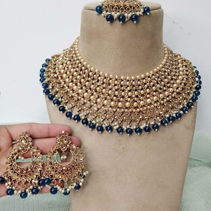 Necklace Set Indian Jewelry Jewellery Bridal dark Gold Necklace Earrings Tikka Tika Set/Bollywood Necklace Set/Indian necklace Set