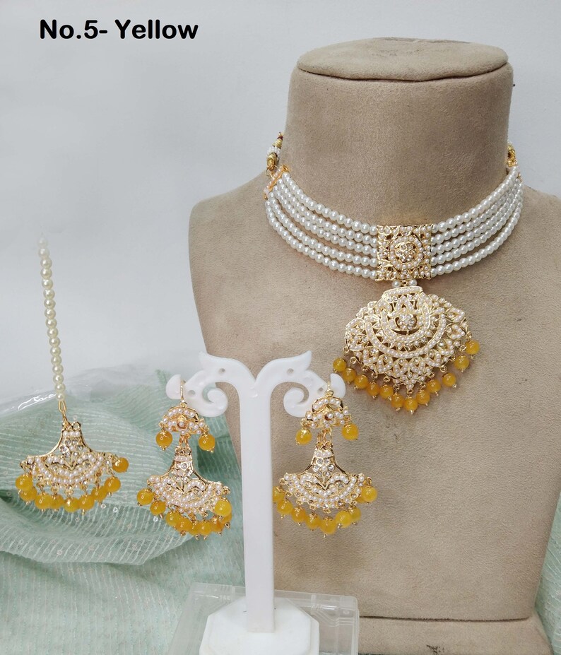 Jadau Gold Pearl Choker Necklace Set/gold White Indian Etsy