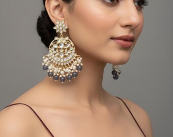 Boucles D'oreilles London En Perles Bleues Avec Jumki – Bijou Indien/pakistanais Neuf Sans Emballage