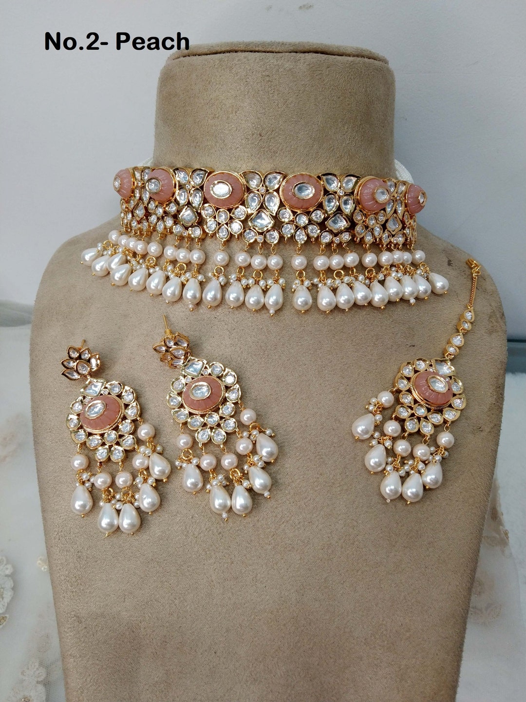 Peach colour kundan jewellery discount
