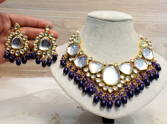 Indian Jewelry Jewellery Gold Blue Kundan Necklace Set green Necklace Set Bollywood Ethnic Wedding Necklace Jewelry Set Etsy