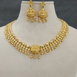 Indian Polki Jewelry Jewellery Gold  Necklace Set/ Bollywood Style Gold Finish South Indian bridal tishi Jewelry