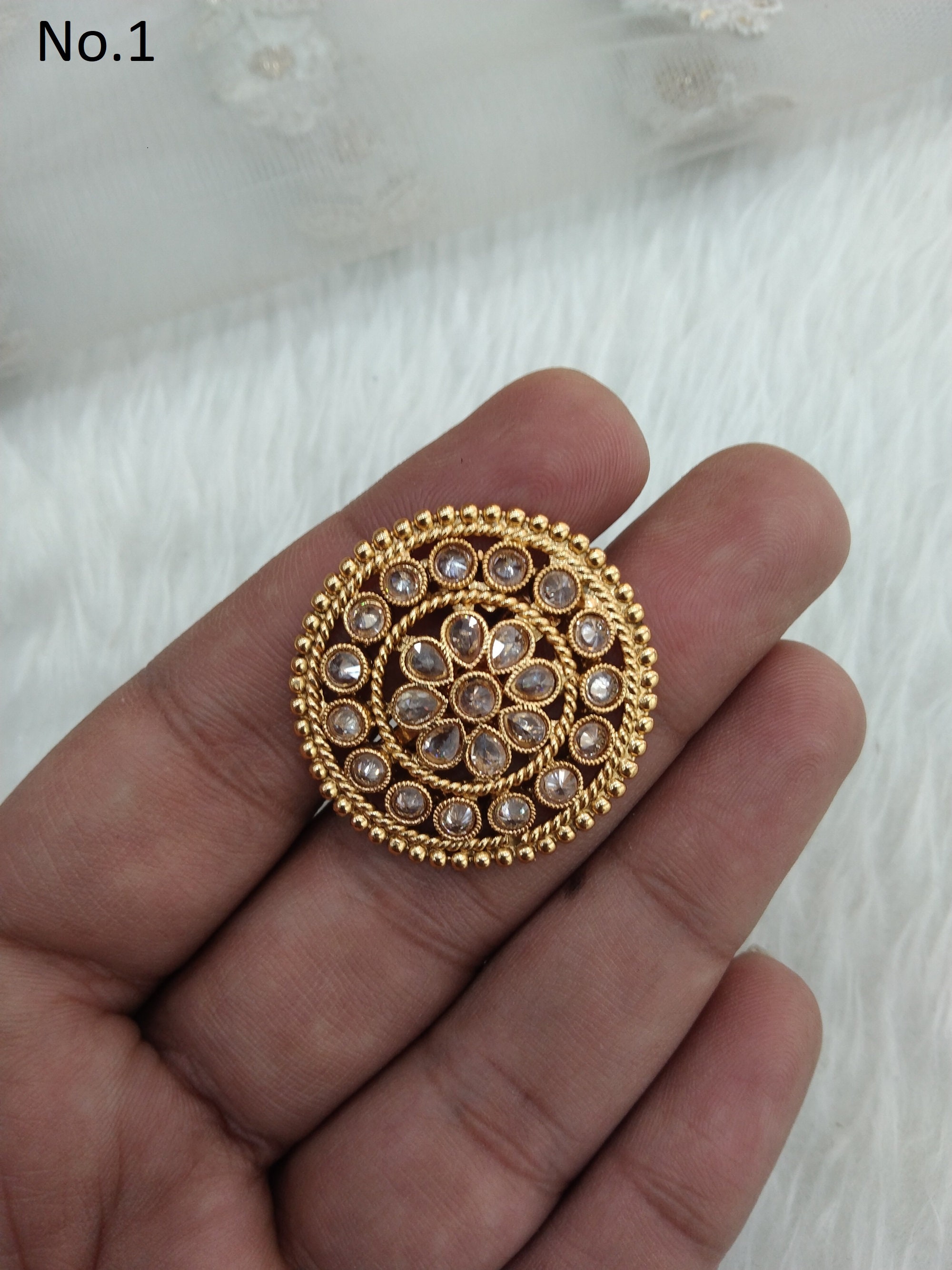 Adjustable Indian Ring Big Round Gold Finish ring Finger rings Big round bridal wedding ring hand accessory bridal Indian jewelry