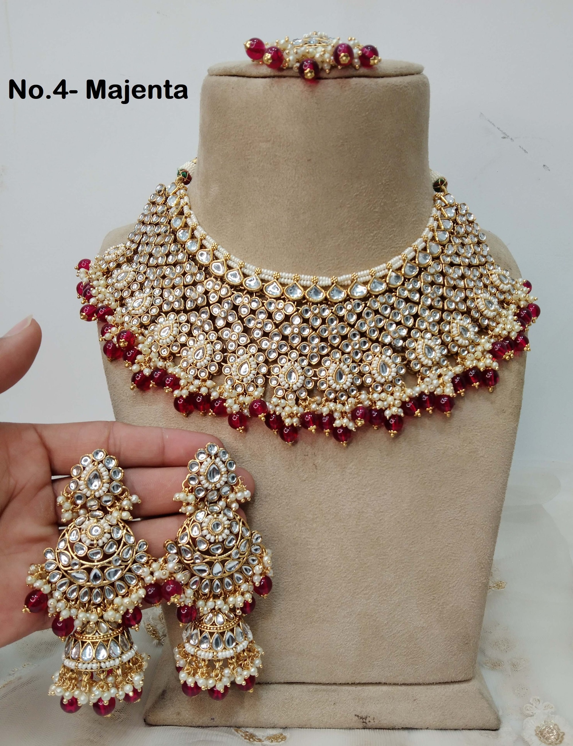 Kundan Bridal Necklace Set, Gold Plated Indian Jewelry Paul Sets