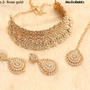 Choker set /Rose Gold choker Necklace Set/ Bollywood Necklace Set/Indian choker necklace set/Gold Bridesmaid Jewelry/Women Necklace