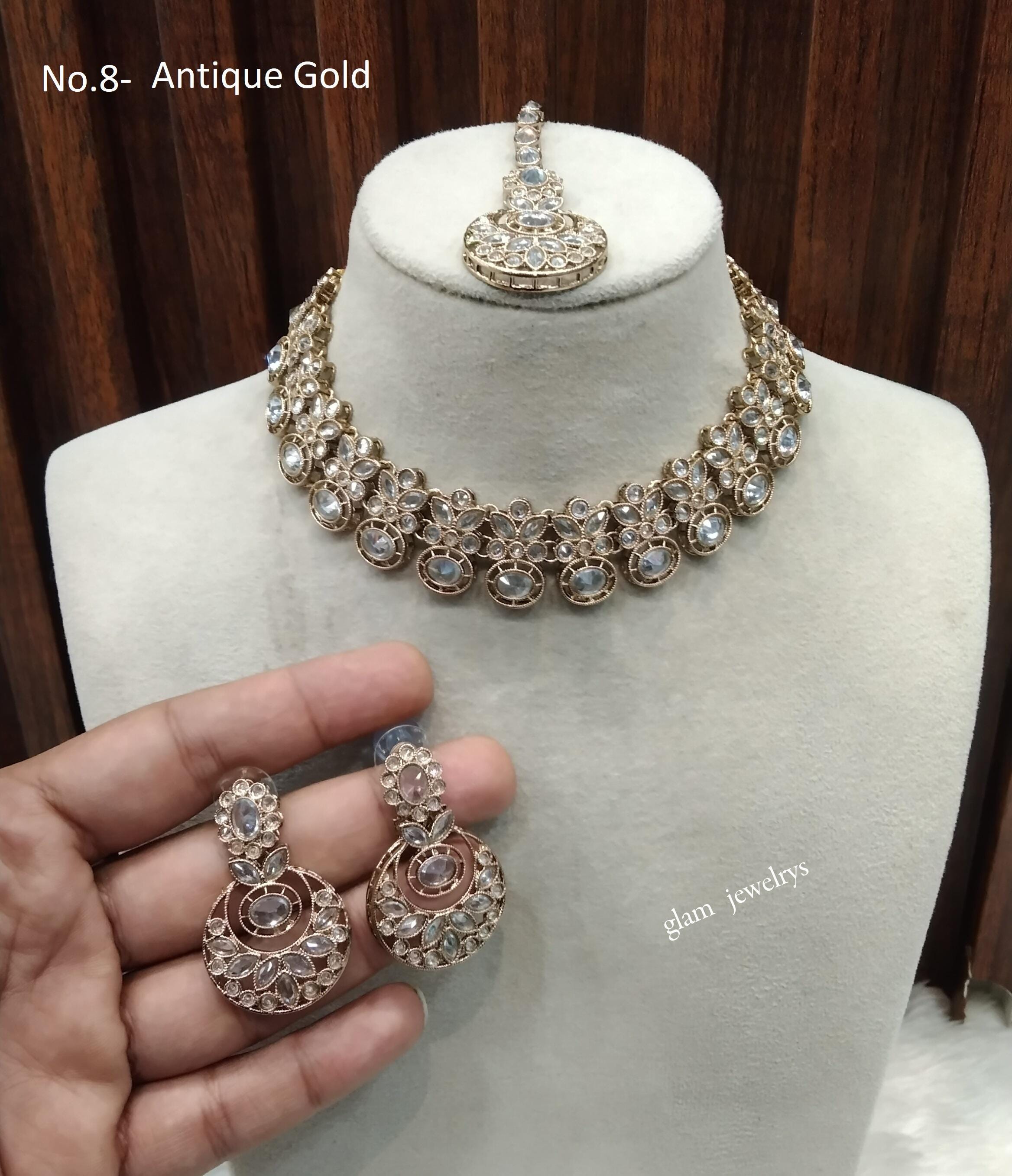 Antique Gold Plated Indian Necklace Tikka Earring Set Melbourne
