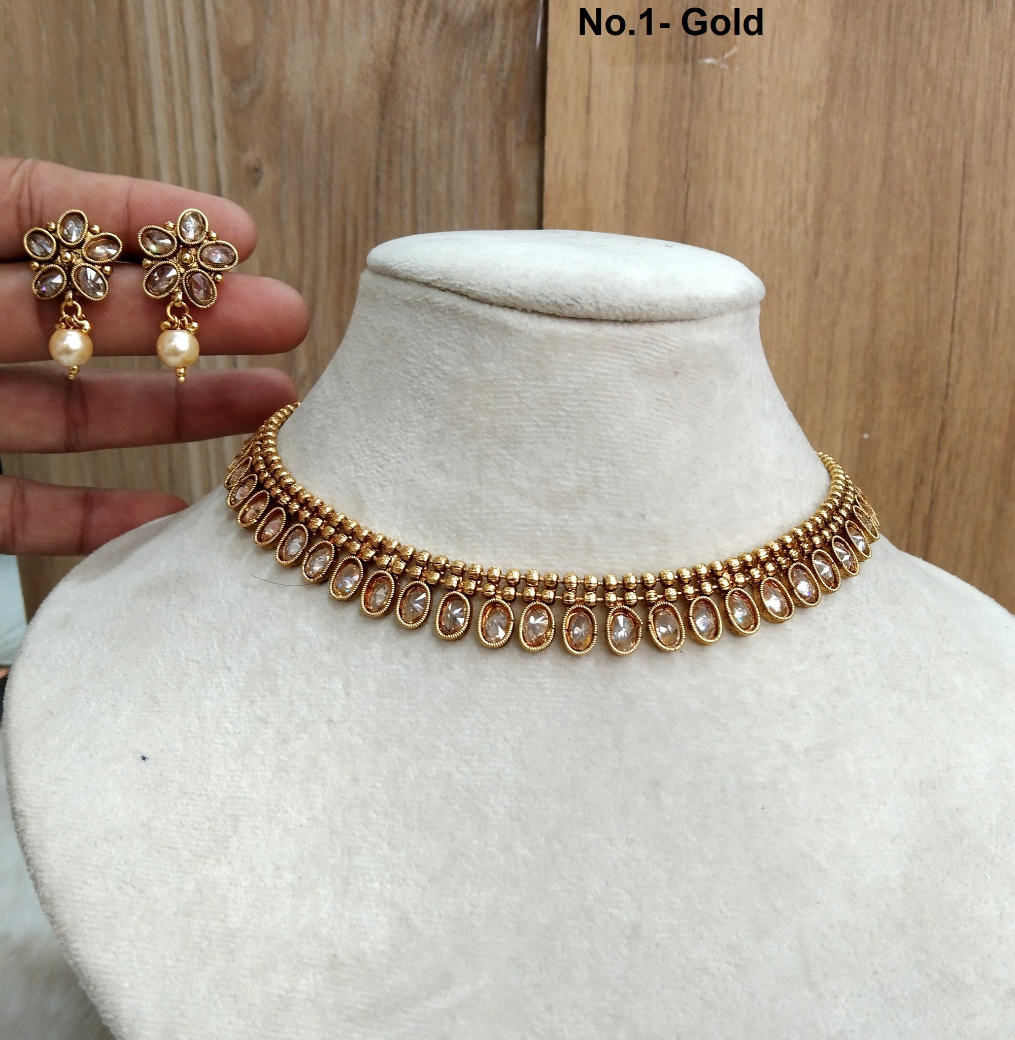 Indian Polki Necklace Set Jewelry Jewellery Bollywood Style Gold Finish South Indian Wedding Bridal Jewelry gift for Her Etsy