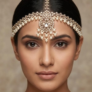Bandeau maatha Patti en or antique : chaîne de cheveux indienne Tikka No.6- Antique Gold