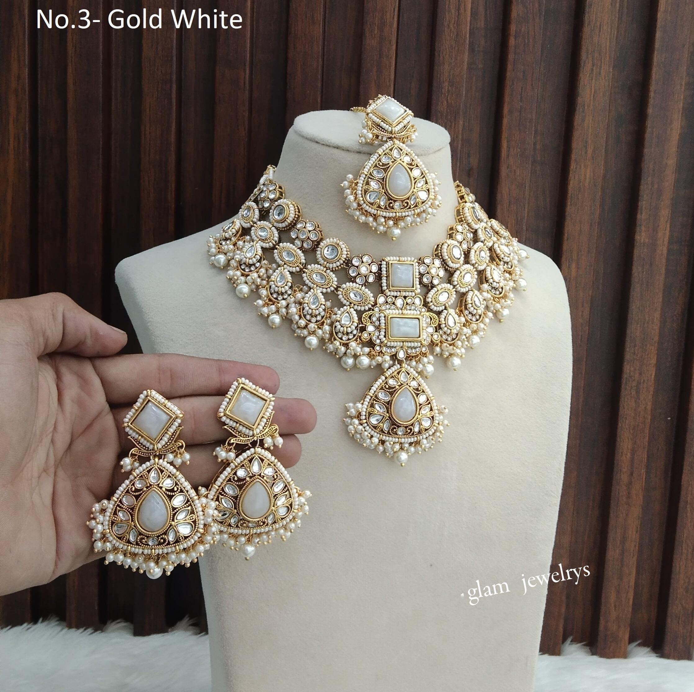 Indian jewelry バックル　※ジャンク Indian Jewelry/bridal Gold White, Green, Pink Necklace Set