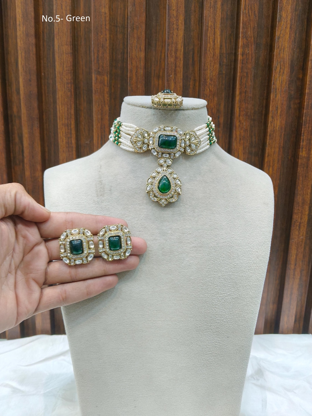 Moissanite Kundan Choker Necklace & Earrings Set - Indian Bridal ...