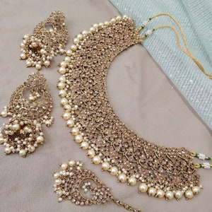 Indian Jewelry Jewellery/Semi Bridal Bollywood Bride Jewelry Necklace Set/Rose Gold Plated ,Silver necklace astin Set/ bridal set