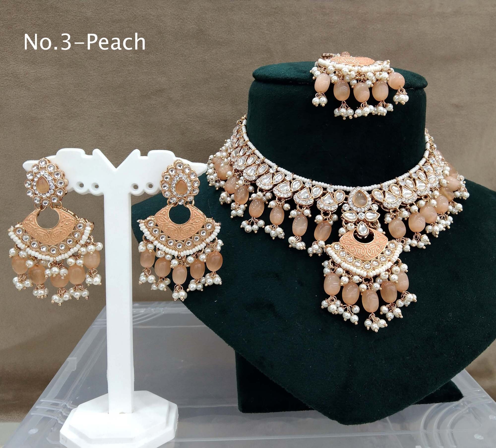 Peach colour sale bridal jewellery set