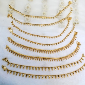 Anklets Foot Pair Bracelet Gold Plated Indian Payal Jhanjar Jewelry Jewellery/Traditional Bollywood Panjeb Jewelry