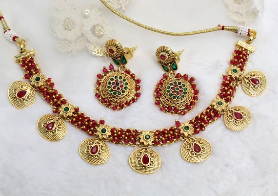 Indian Gold Jewelry Jewellery Necklace Set gold Finish Necklace