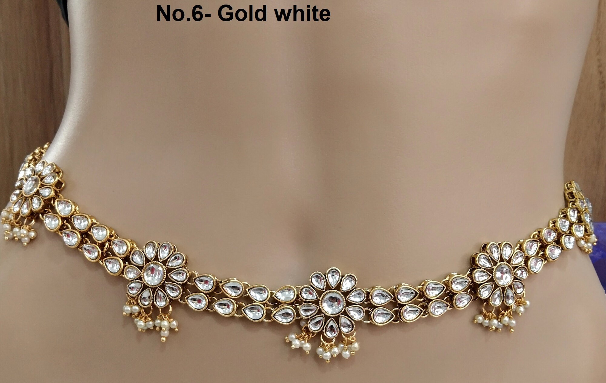 Kundan Waist Chain Belly Belt - Indian Sari Jewelry - Etsy display picture 1