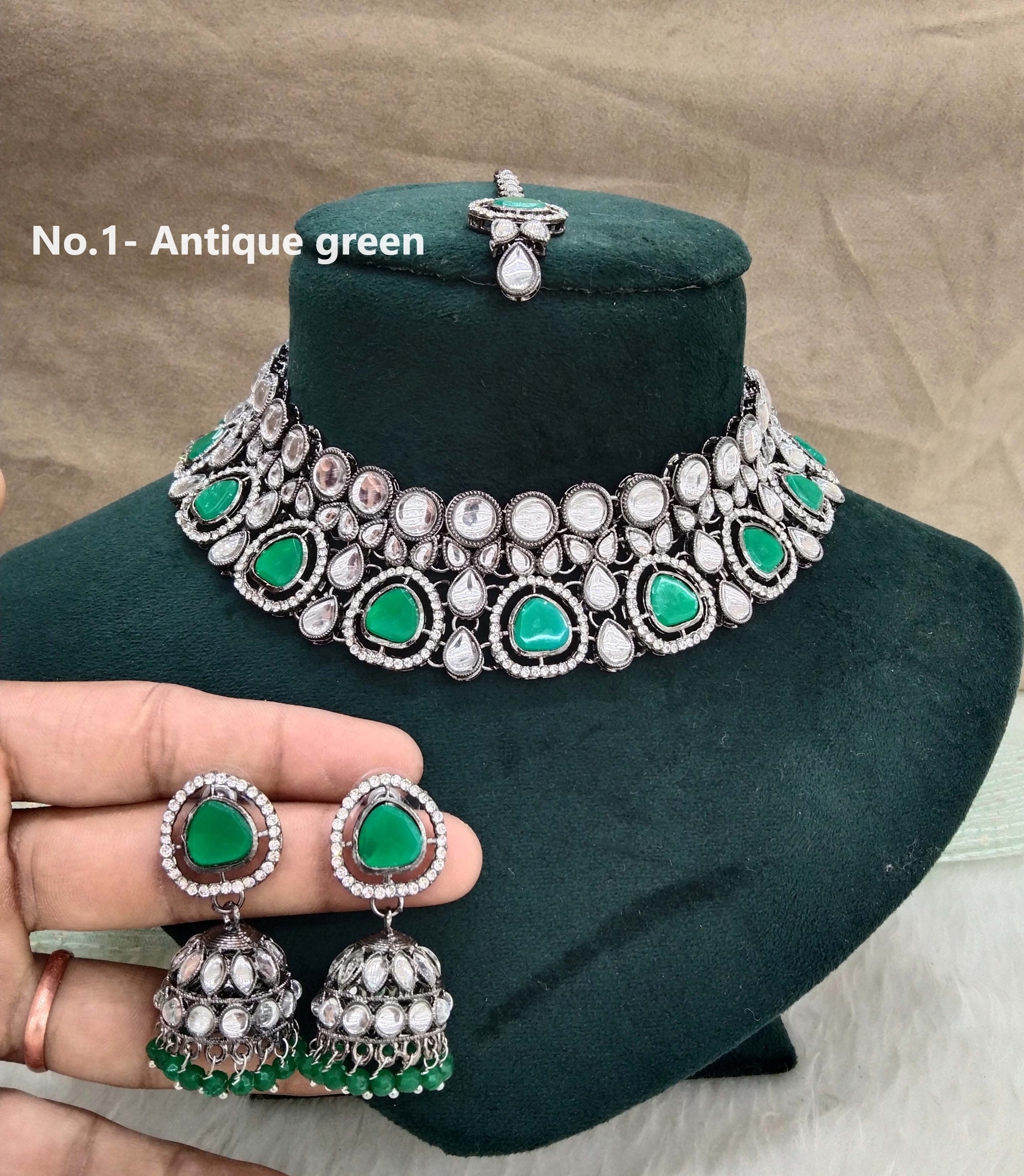 Silver kundan choker deals