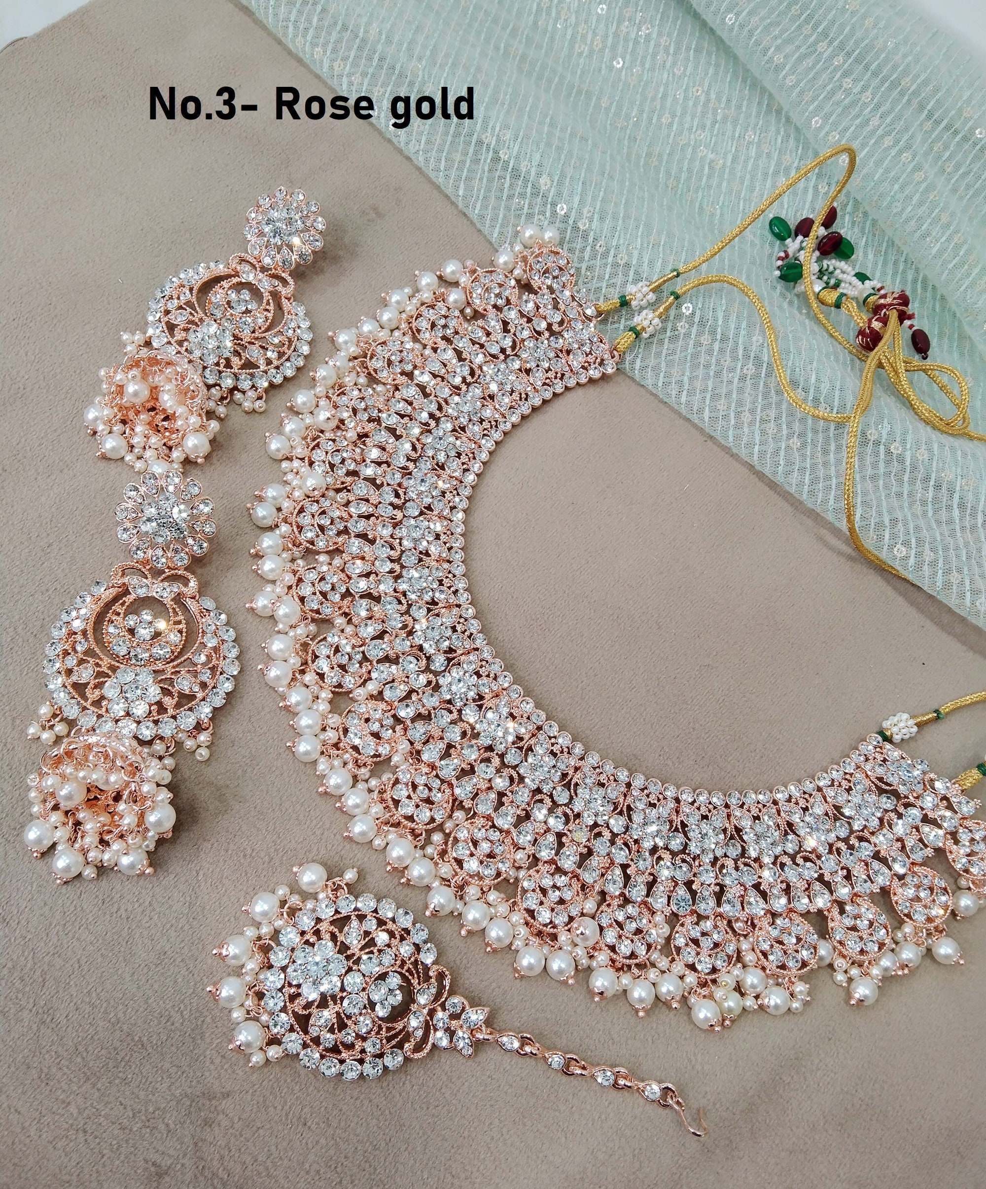 Rose Gold Choker /gold Carret White Choker Set/ Bollywood Necklace  Set/indian Choker Necklace Set/gold Bridesmaid Jewelry/women Necklace 