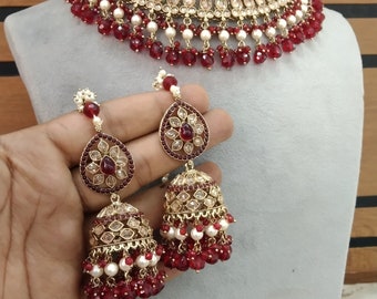 Indian Bridal Jewelry Set, Crystals Rhinestones Necklace with Earrings Mani, Ruhi Jewelry