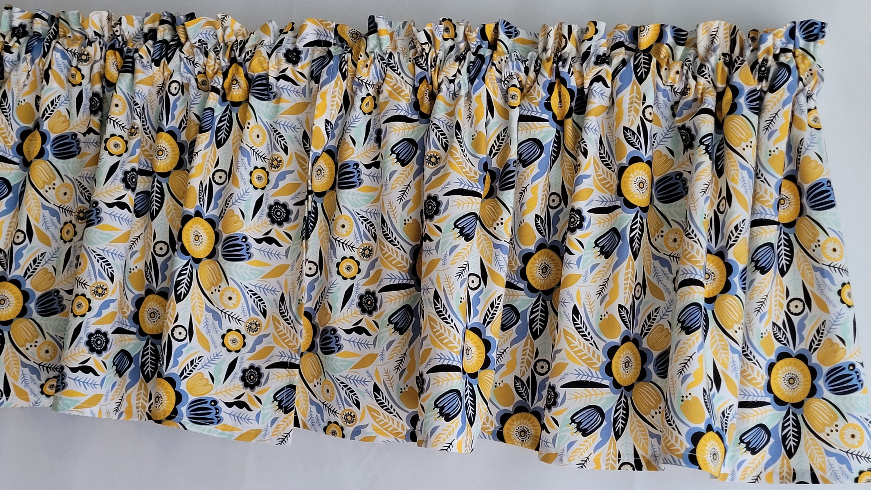Mustard and Blue Floral Valance Mustard Valance Sunny Etsy