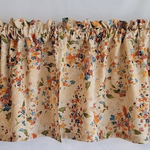 Watercolor Floral Valance Curtain: Botanical Print, Beige Mottled Background