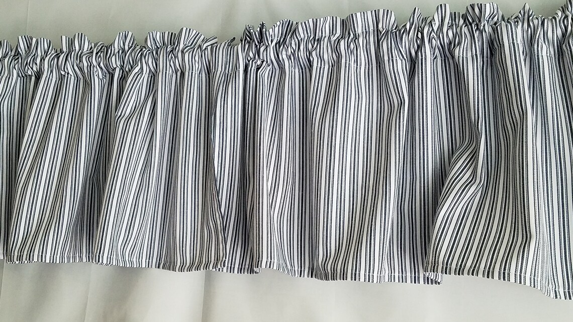 Farmhouse Kitchen Curtain Blue and White Stripe Valance Blue Etsy