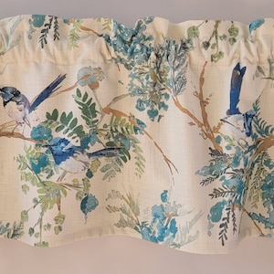 Blue Bird Valance Curtain, Bird Print Valance Curtain